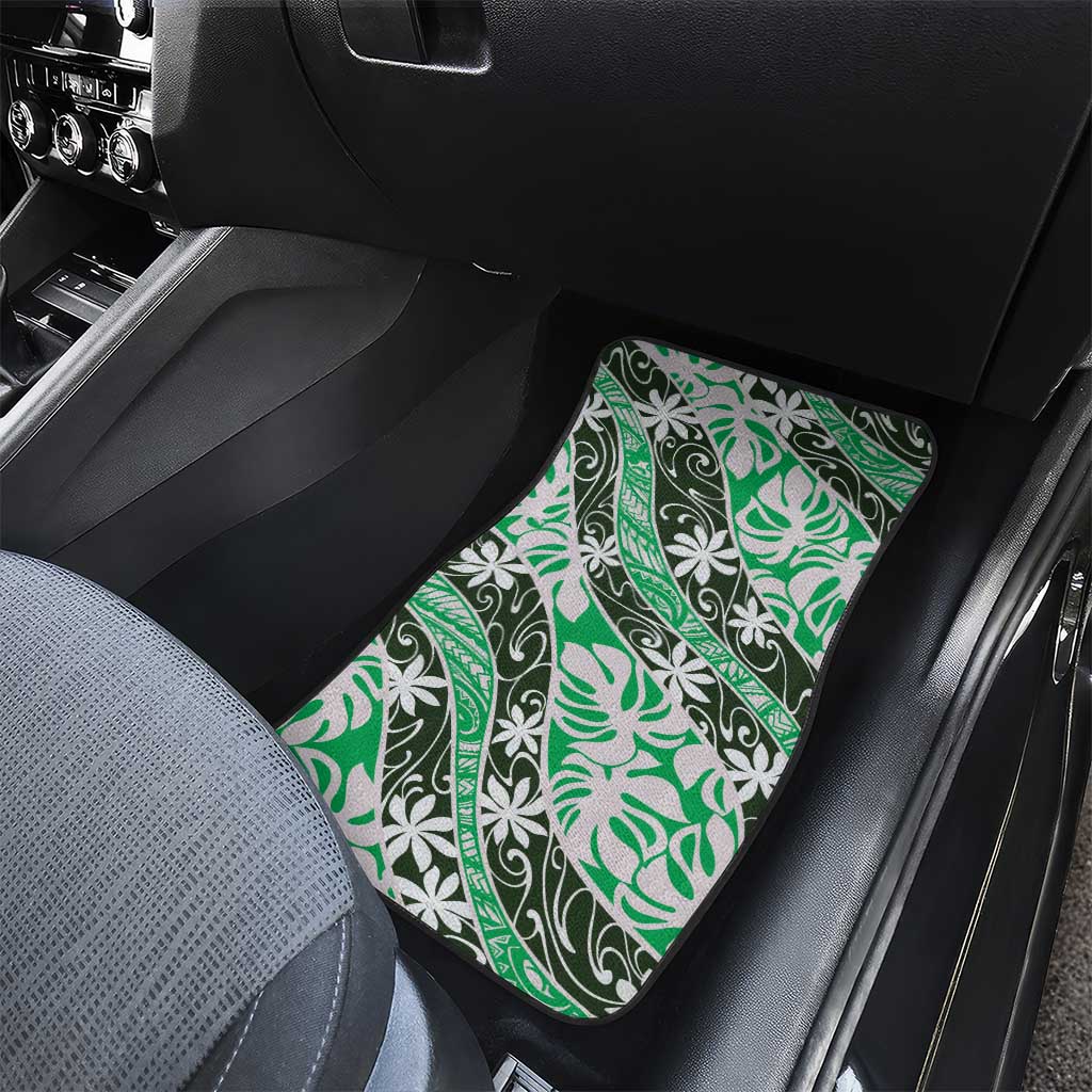 Matie Tahiti Tiare Monstera Car Mats Polynesian Pattern Curve Style LT01 - Polynesian Pride