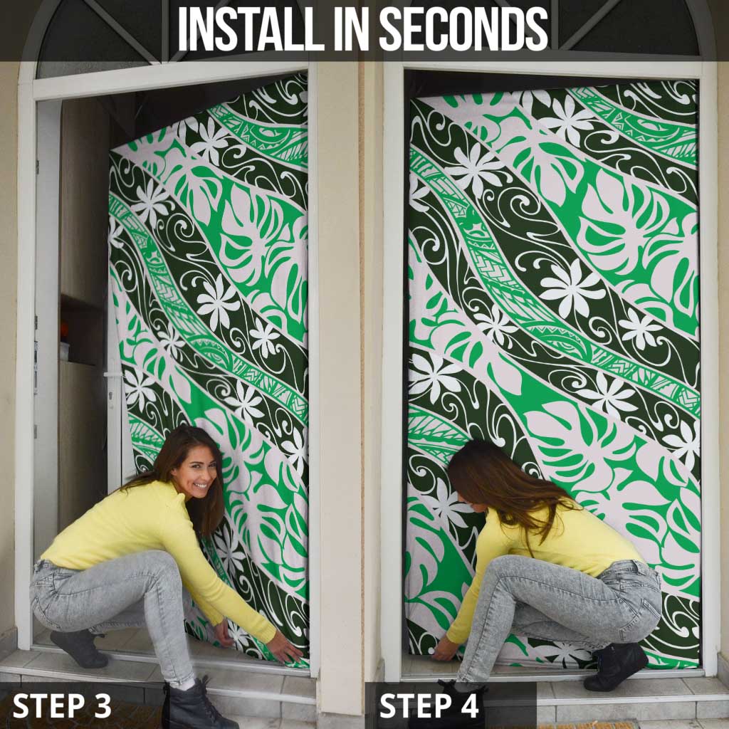 Matie Tahiti Tiare Monstera Door Cover Polynesian Pattern Curve Style - Polynesian Pride