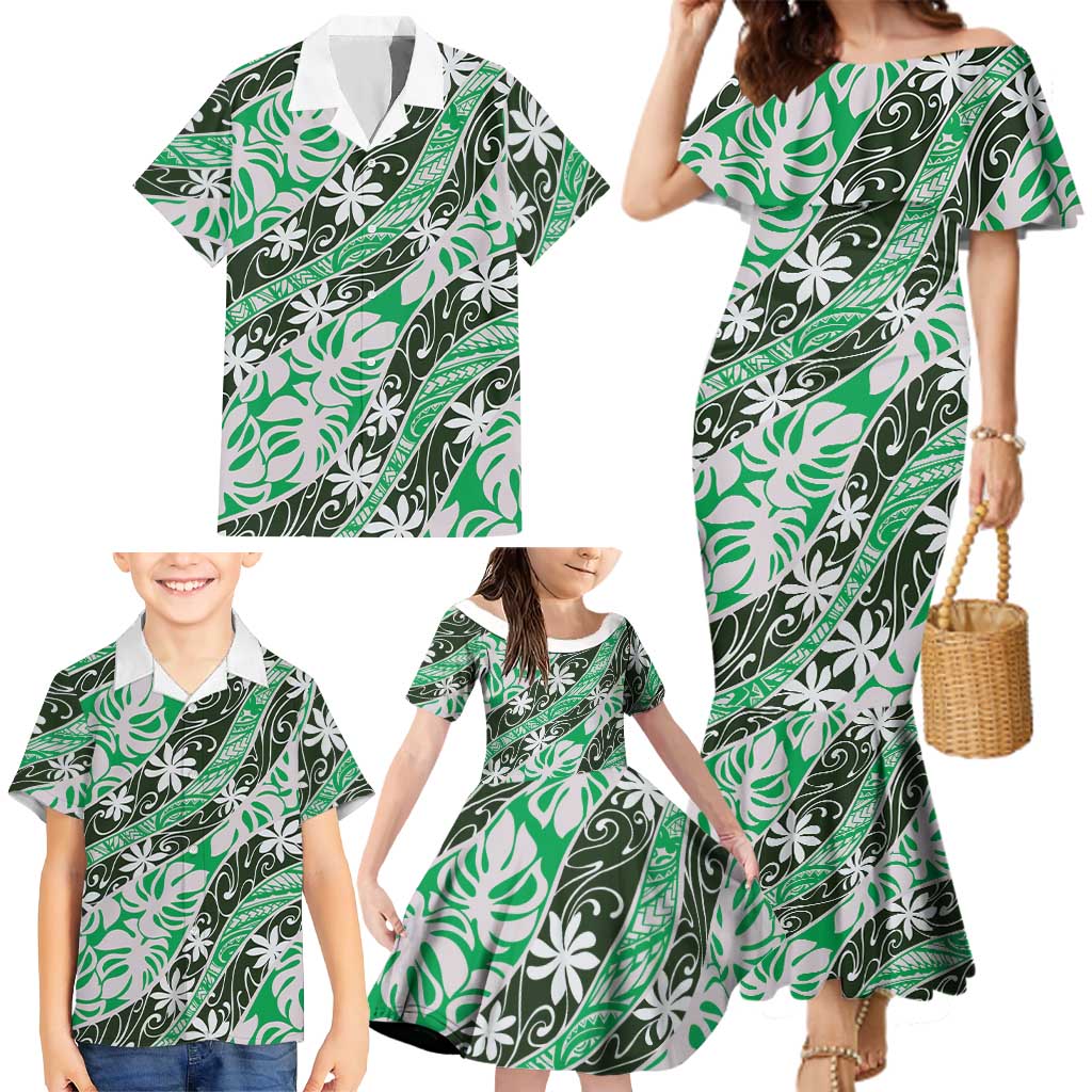Matie Tahiti Tiare Monstera Family Matching Mermaid Dress and Hawaiian Shirt Polynesian Pattern Curve Style LT01 - Polynesian Pride