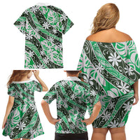 Matie Tahiti Tiare Monstera Family Matching Off Shoulder Short Dress and Hawaiian Shirt Polynesian Pattern Curve Style LT01 - Polynesian Pride