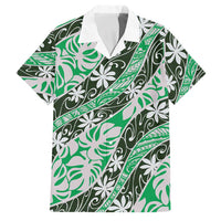 Matie Tahiti Tiare Monstera Family Matching Off Shoulder Short Dress and Hawaiian Shirt Polynesian Pattern Curve Style LT01 Dad's Shirt - Short Sleeve Green - Polynesian Pride