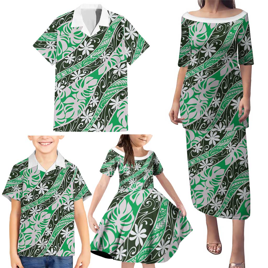 Matie Tahiti Tiare Monstera Family Matching Puletasi and Hawaiian Shirt Polynesian Pattern Curve Style - Polynesian Pride