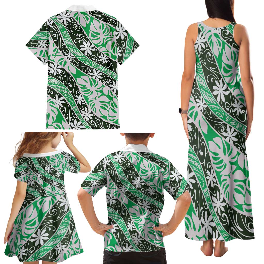 Matie Tahiti Tiare Monstera Family Matching Tank Maxi Dress and Hawaiian Shirt Polynesian Pattern Curve Style LT01 - Polynesian Pride
