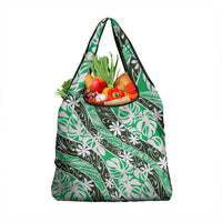 Matie Tahiti Tiare Monstera Grocery Bag Polynesian Pattern Curve Style LT01 1-pack One Size Green - Polynesian Pride