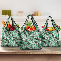 Matie Tahiti Tiare Monstera Grocery Bag Polynesian Pattern Curve Style LT01 3-pack One Size Green - Polynesian Pride