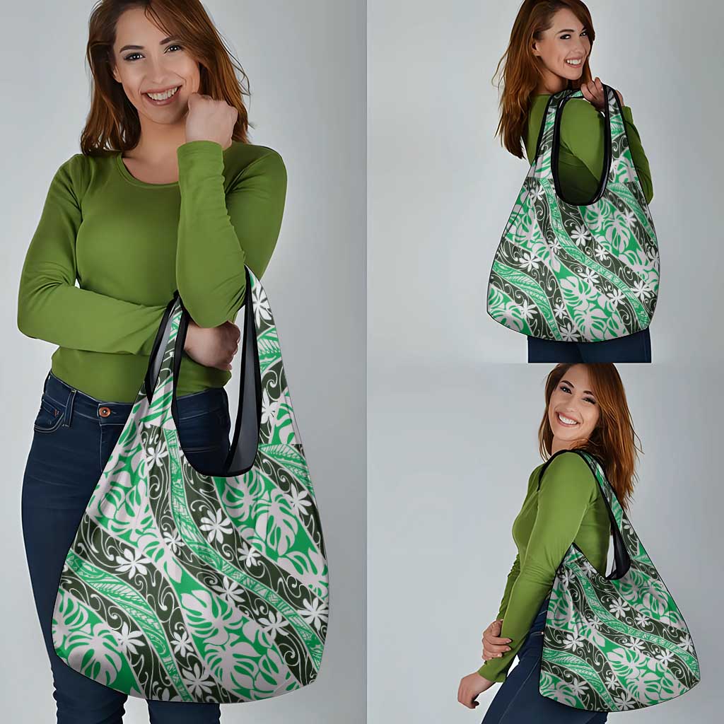 Matie Tahiti Tiare Monstera Grocery Bag Polynesian Pattern Curve Style LT01 - Polynesian Pride