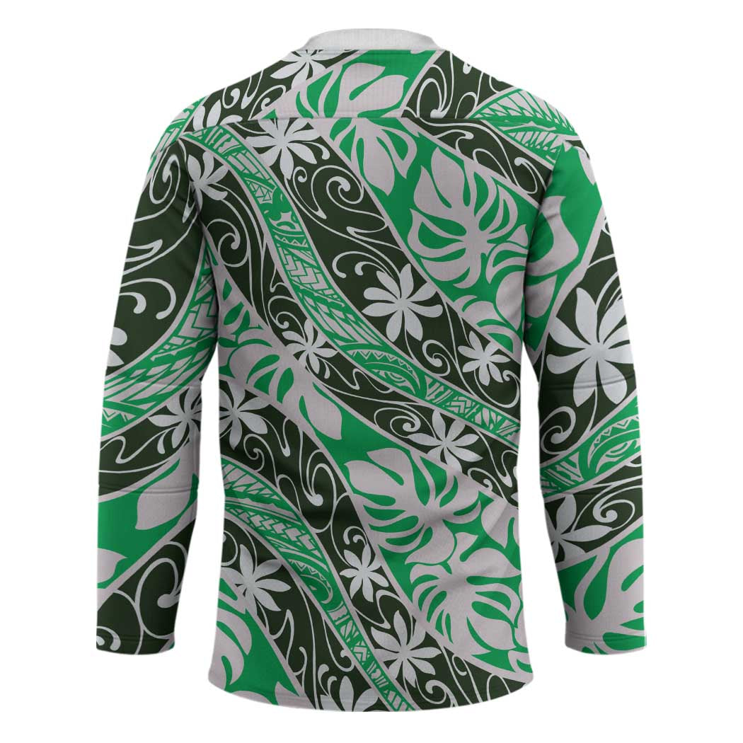 Matie Tahiti Tiare Monstera Hockey Jersey Polynesian Pattern Curve Style - Polynesian Pride