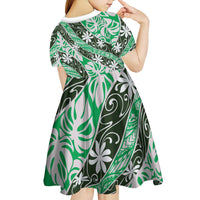 Matie Tahiti Tiare Monstera Kid Short Sleeve Dress Polynesian Pattern Curve Style - Polynesian Pride