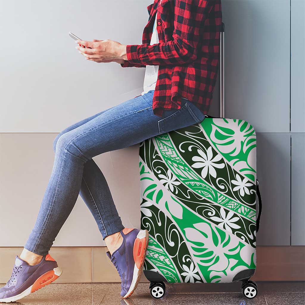 Matie Tahiti Tiare Monstera Luggage Cover Polynesian Pattern Curve Style - Polynesian Pride