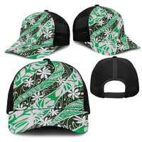 Matie Tahiti Tiare Monstera Mesh Trucker Cap Polynesian Pattern Curve Style - Polynesian Pride