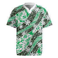 Matie Tahiti Tiare Monstera Rugby Jersey Polynesian Pattern Curve Style - Polynesian Pride