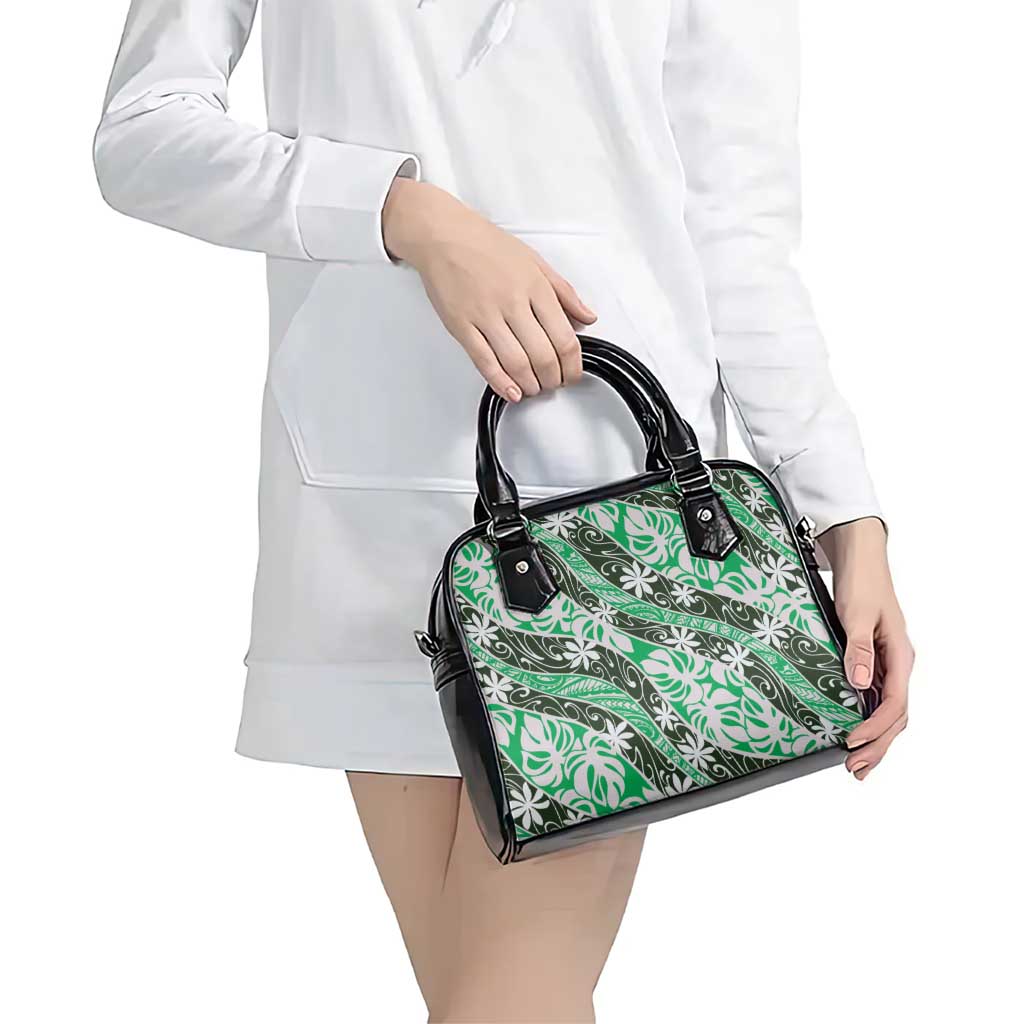 Matie Tahiti Tiare Monstera Shoulder Handbag Polynesian Pattern Curve Style - Polynesian Pride