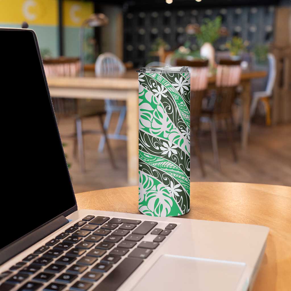 Matie Tahiti Tiare Monstera Skinny Tumbler Polynesian Pattern Curve Style - Polynesian Pride