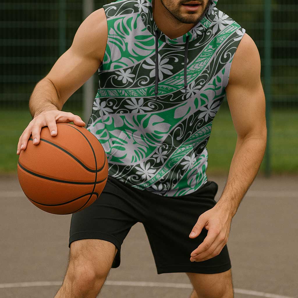 Matie Tahiti Tiare Monstera Sleeveless Hoodie Polynesian Pattern Curve Style - Polynesian Pride