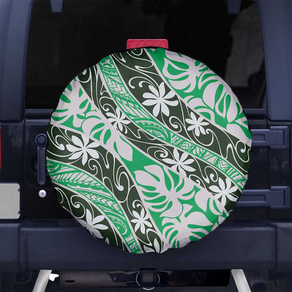 Matie Tahiti Tiare Monstera Spare Tire Cover Polynesian Pattern Curve Style LT01 No hole Green - Polynesian Pride