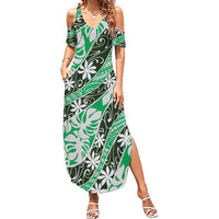 Matie Tahiti Tiare Monstera Summer Maxi Dress Polynesian Pattern Curve Style - Polynesian Pride