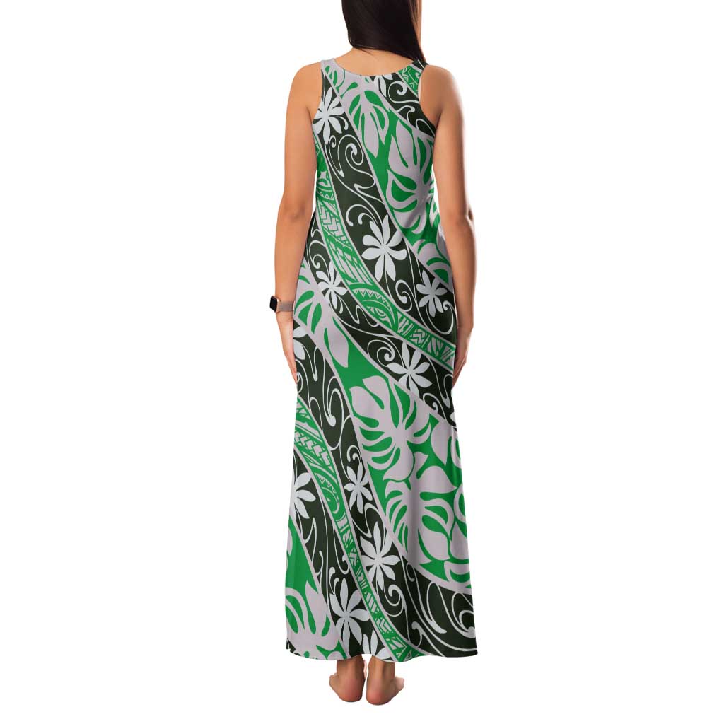 Matie Tahiti Tiare Monstera Tank Maxi Dress Polynesian Pattern Curve Style LT01 - Polynesian Pride