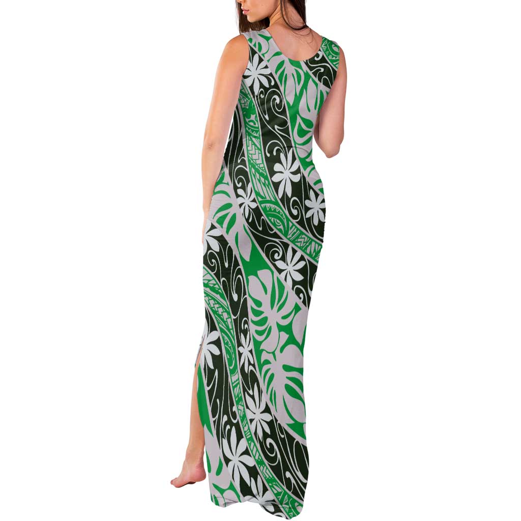 Matie Tahiti Tiare Monstera Tank Maxi Dress Polynesian Pattern Curve Style LT01 - Polynesian Pride