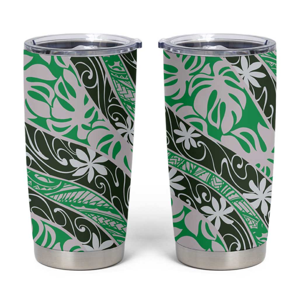 Matie Tahiti Tiare Monstera Tumbler Cup Polynesian Pattern Curve Style LT01 Green - Polynesian Pride