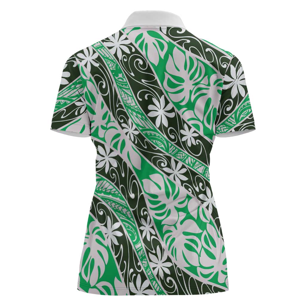 Matie Tahiti Tiare Monstera Women Polo Shirt Polynesian Pattern Curve Style - Polynesian Pride