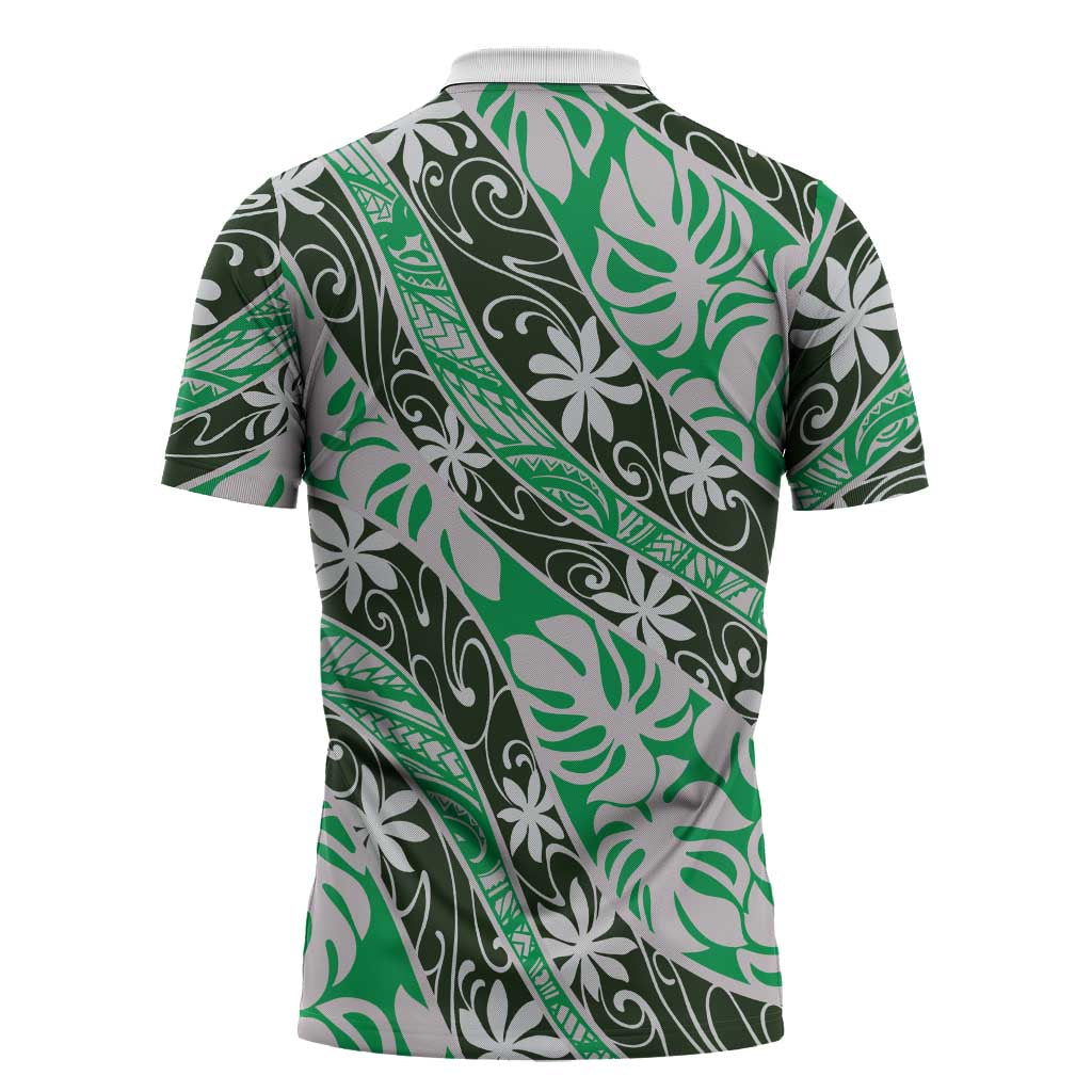 Matie Tahiti Tiare Monstera Zipper Polo Shirt Polynesian Pattern Curve Style - Polynesian Pride