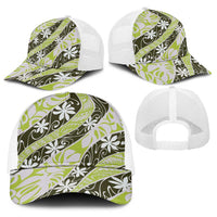 Olive Tahiti Tiare Monstera Baseball Net Cap Polynesian Pattern Curve Style - Polynesian Pride