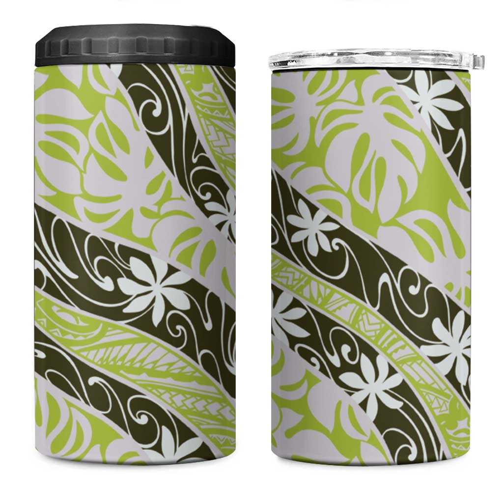 Olive Tahiti Tiare Monstera 4 in 1 Can Cooler Tumbler Polynesian Pattern Curve Style LT01 One Size: 16 oz Olive - Polynesian Pride