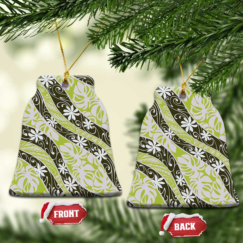Olive Tahiti Tiare Monstera Ceramic Ornament Polynesian Pattern Curve Style - Polynesian Pride