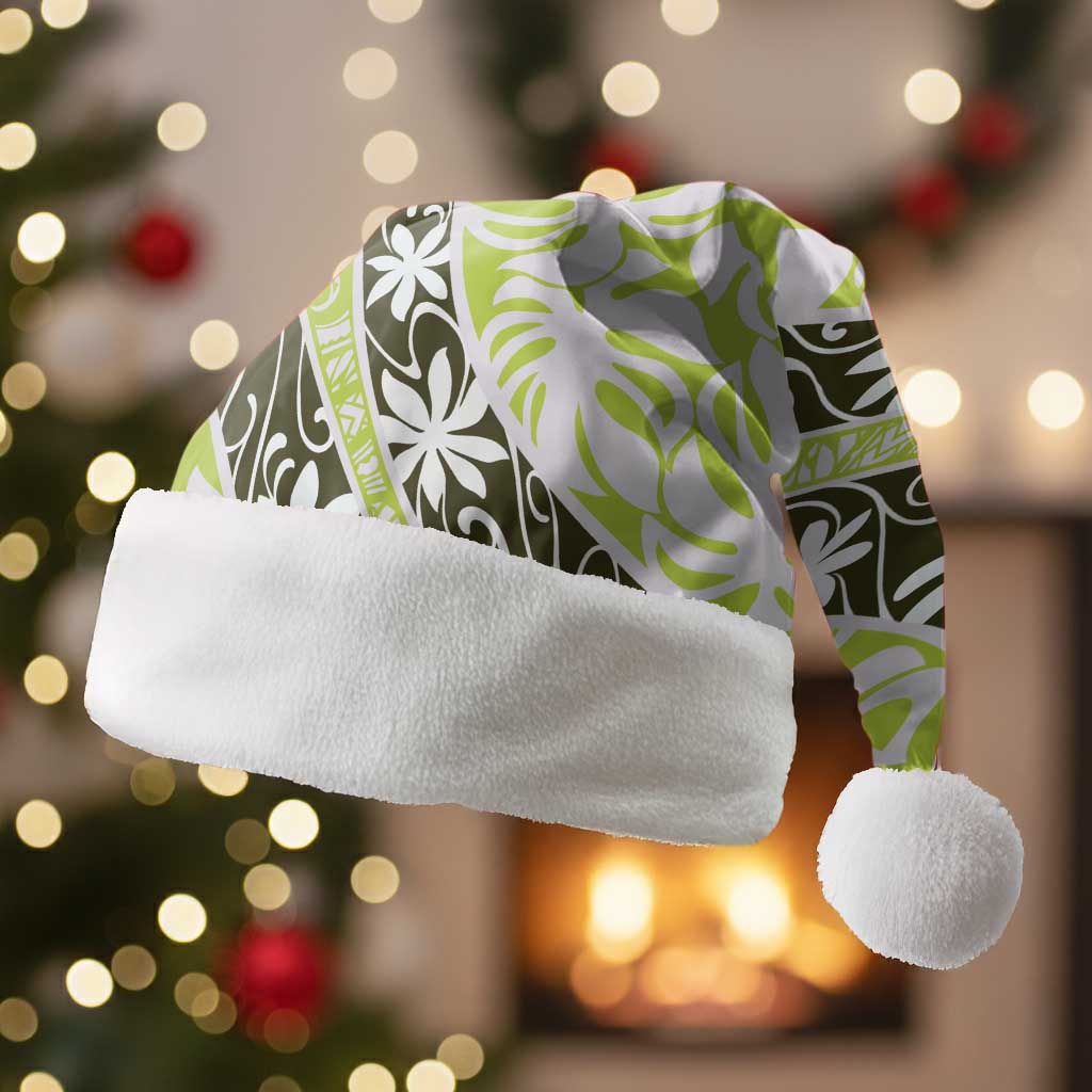 Olive Tahiti Tiare Monstera Christmas Santa Hat Polynesian Pattern Curve Style - Polynesian Pride