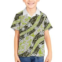 Olive Tahiti Tiare Monstera Family Matching Long Sleeve Bodycon Dress and Hawaiian Shirt Polynesian Pattern Curve Style LT01 Son's Shirt Olive - Polynesian Pride