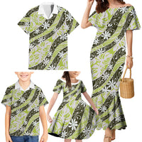 Olive Tahiti Tiare Monstera Family Matching Mermaid Dress and Hawaiian Shirt Polynesian Pattern Curve Style - Polynesian Pride