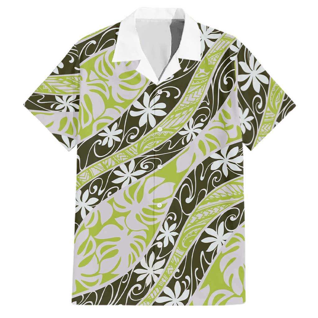 Olive Tahiti Tiare Monstera Family Matching Mermaid Dress and Hawaiian Shirt Polynesian Pattern Curve Style - Polynesian Pride