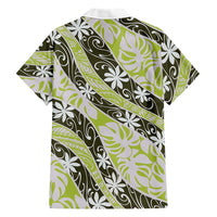 Olive Tahiti Tiare Monstera Family Matching Off Shoulder Short Dress and Hawaiian Shirt Polynesian Pattern Curve Style - Polynesian Pride