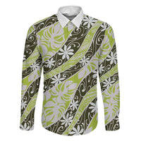 Olive Tahiti Tiare Monstera Family Matching Off Shoulder Short Dress and Hawaiian Shirt Polynesian Pattern Curve Style - Polynesian Pride