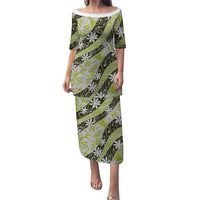 Olive Tahiti Tiare Monstera Family Matching Puletasi and Hawaiian Shirt Polynesian Pattern Curve Style - Polynesian Pride
