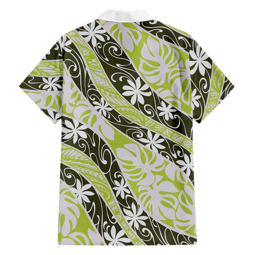 Olive Tahiti Tiare Monstera Hawaiian Shirt Polynesian Pattern Curve Style - Polynesian Pride