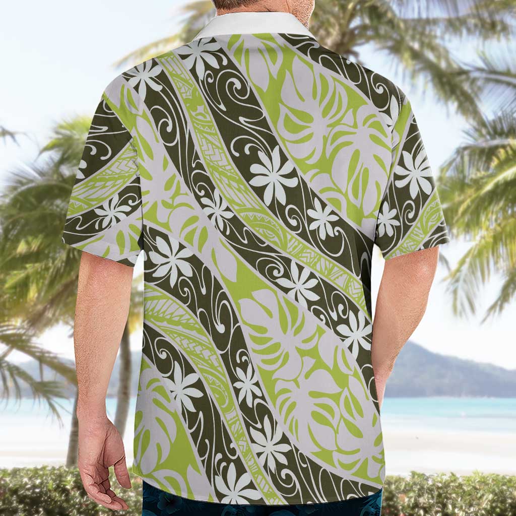 Olive Tahiti Tiare Monstera Hawaiian Shirt Polynesian Pattern Curve Style - Polynesian Pride