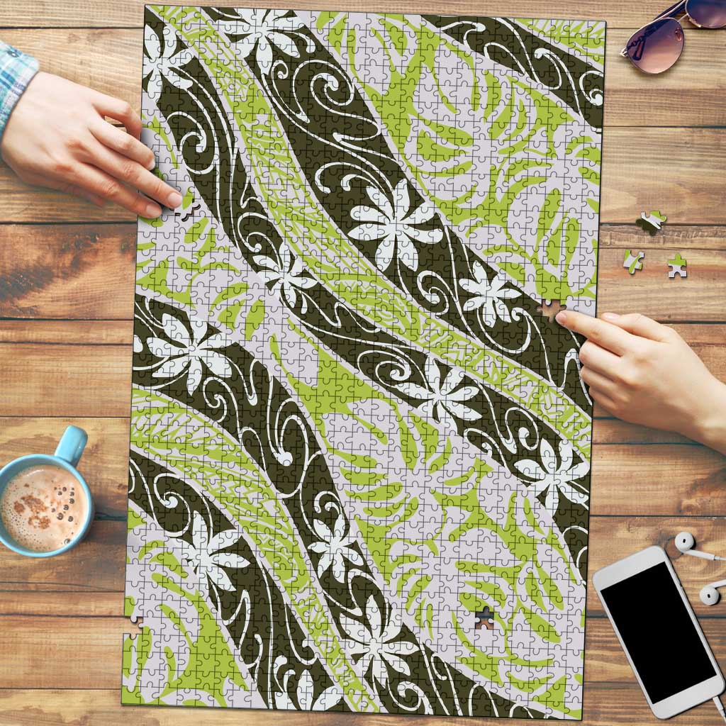 Olive Tahiti Tiare Monstera Puzzle Polynesian Pattern Curve Style - Polynesian Pride