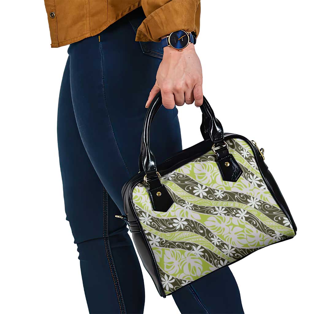 Olive Tahiti Tiare Monstera Shoulder Handbag Polynesian Pattern Curve Style - Polynesian Pride