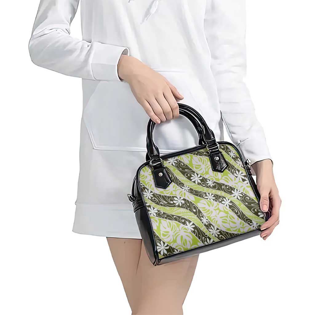Olive Tahiti Tiare Monstera Shoulder Handbag Polynesian Pattern Curve Style - Polynesian Pride