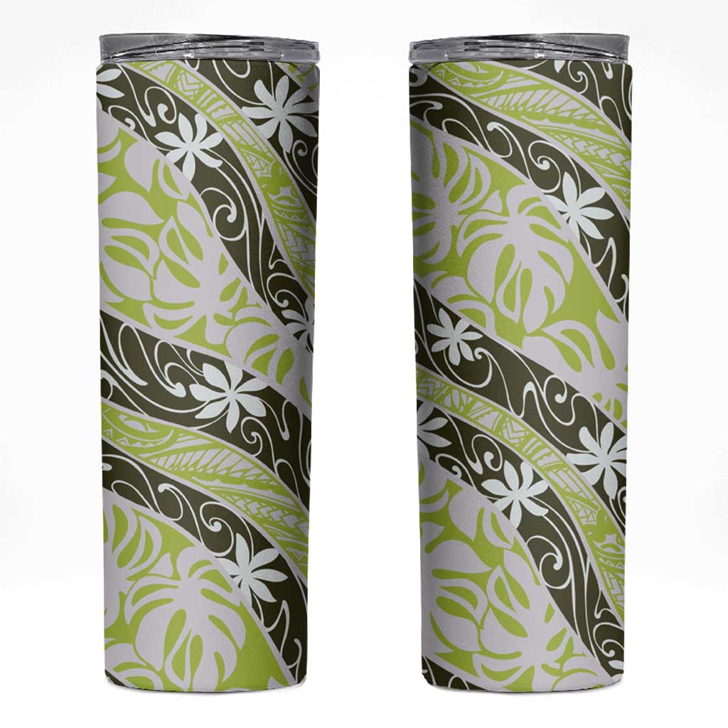 Olive Tahiti Tiare Monstera Skinny Tumbler Polynesian Pattern Curve Style LT01 Olive - Polynesian Pride
