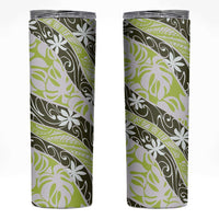 Olive Tahiti Tiare Monstera Skinny Tumbler Polynesian Pattern Curve Style LT01 Olive - Polynesian Pride