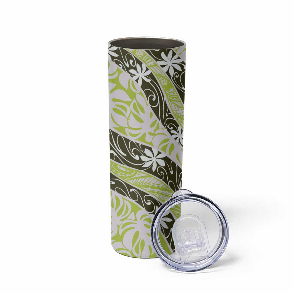 Olive Tahiti Tiare Monstera Skinny Tumbler Polynesian Pattern Curve Style LT01 - Polynesian Pride