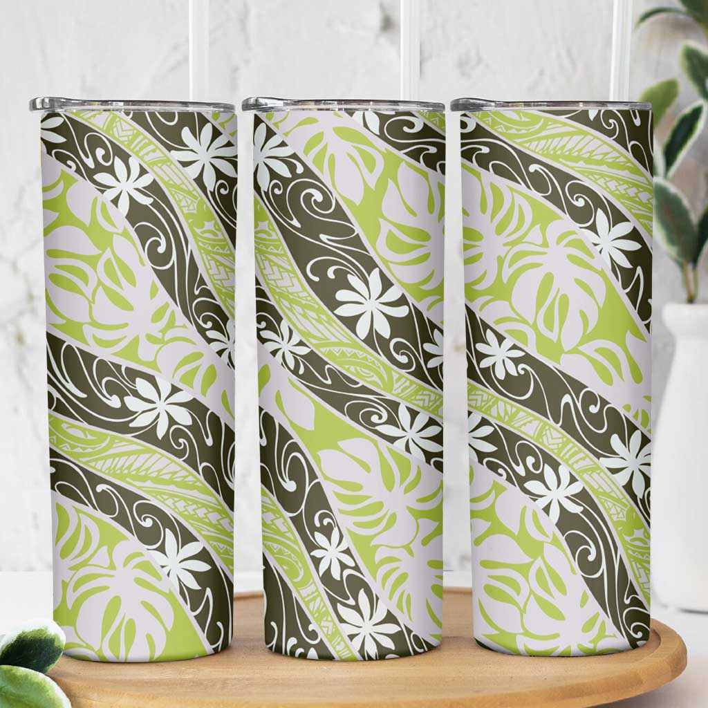 Olive Tahiti Tiare Monstera Skinny Tumbler Polynesian Pattern Curve Style LT01 - Polynesian Pride