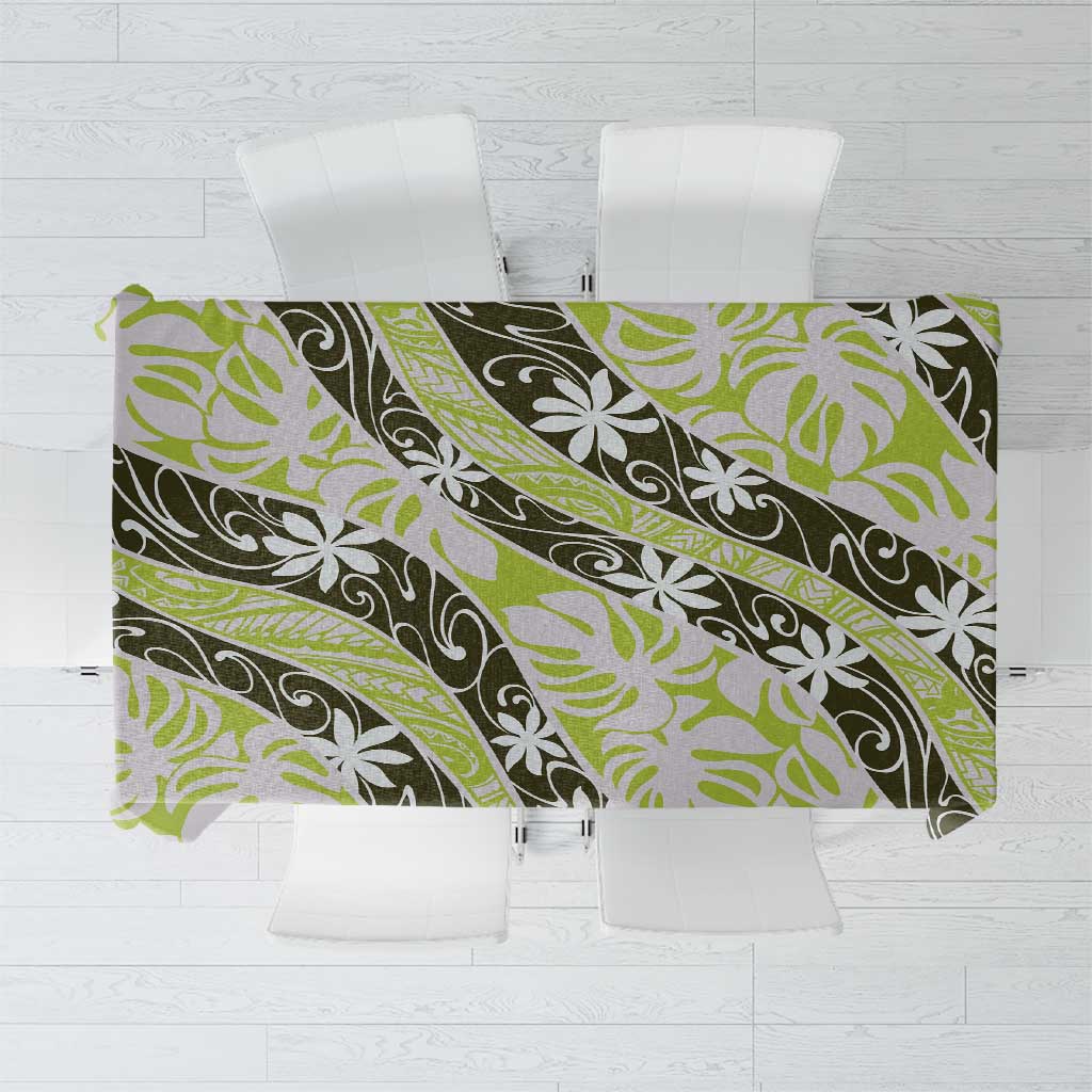 Olive Tahiti Tiare Monstera Tablecloth Polynesian Pattern Curve Style - Polynesian Pride