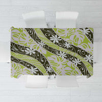 Olive Tahiti Tiare Monstera Tablecloth Polynesian Pattern Curve Style - Polynesian Pride