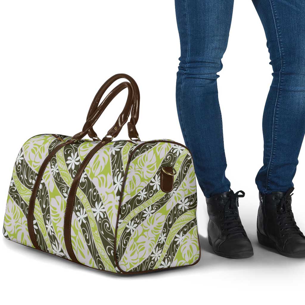 Olive Tahiti Tiare Monstera Travel Bag Polynesian Pattern Curve Style - Polynesian Pride