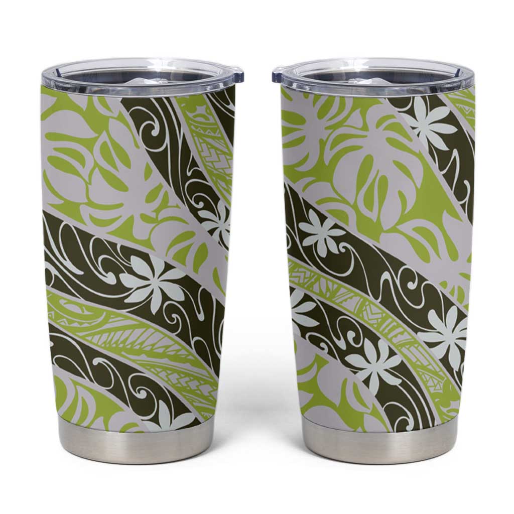 Olive Tahiti Tiare Monstera Tumbler Cup Polynesian Pattern Curve Style LT01 Olive - Polynesian Pride