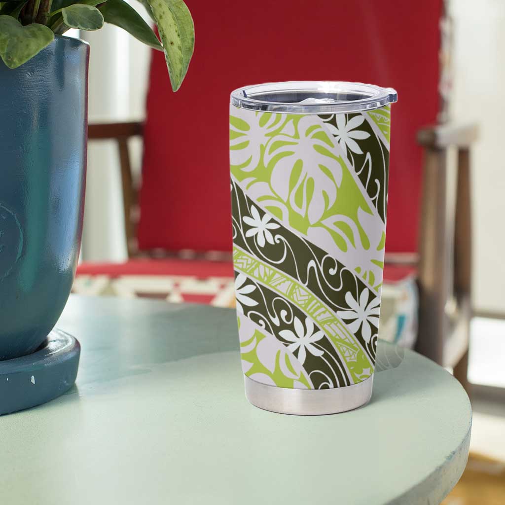 Olive Tahiti Tiare Monstera Tumbler Cup Polynesian Pattern Curve Style LT01 - Polynesian Pride