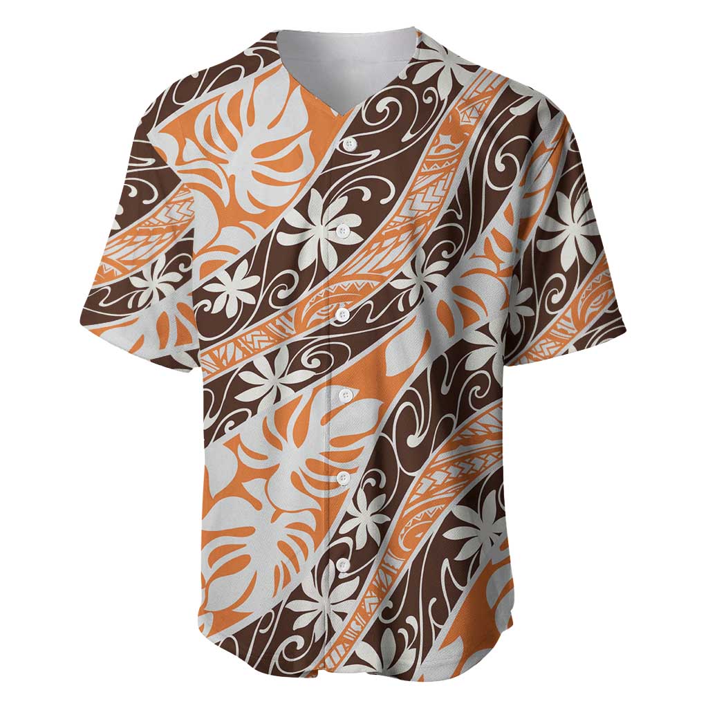Puatou Tahiti Tiare Monstera Baseball Jersey Polynesian Pattern Curve Style - Polynesian Pride